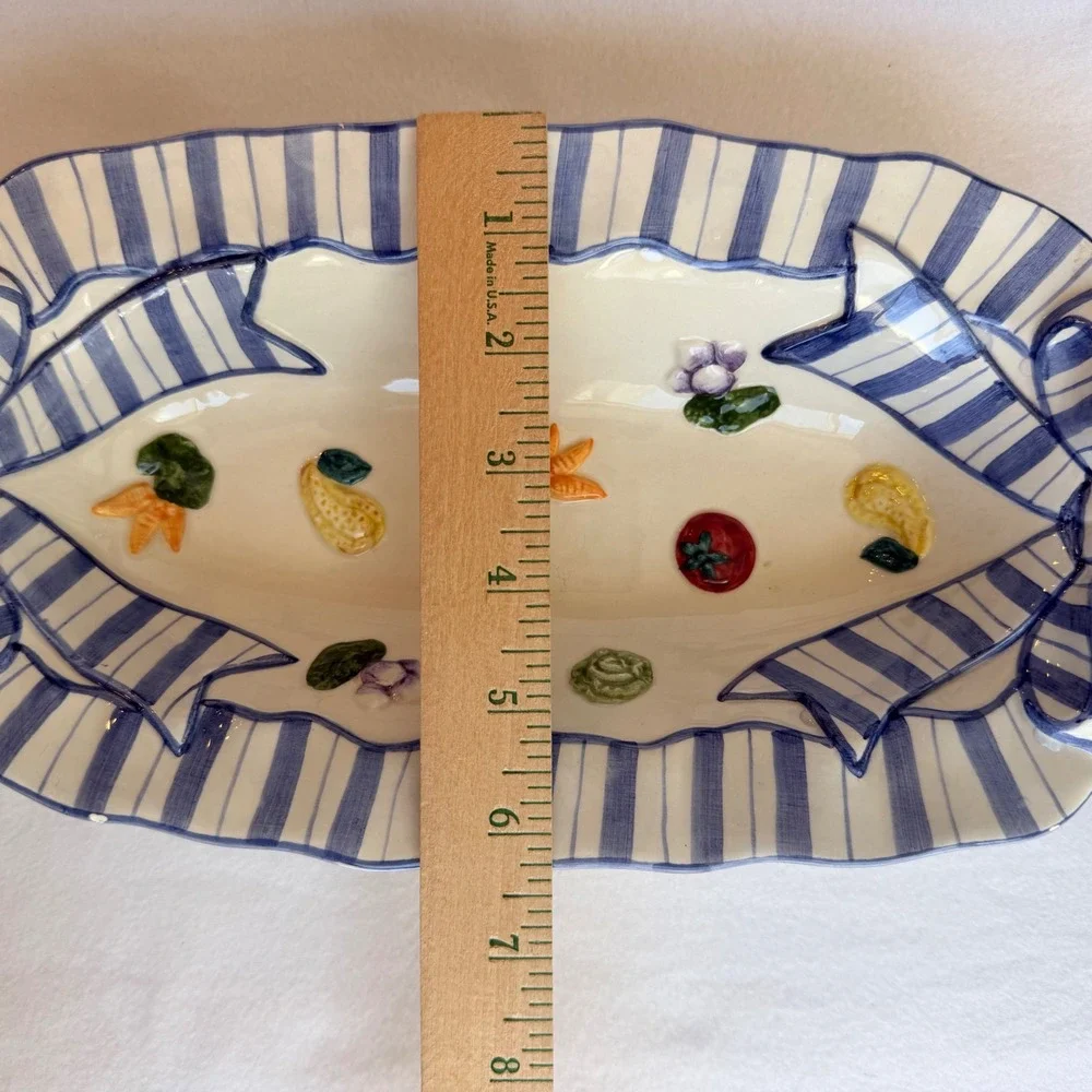 Vintage 1994 Fitz & Floyd Ceramic Serving Tray Vegetable Ribbon Cottagecore